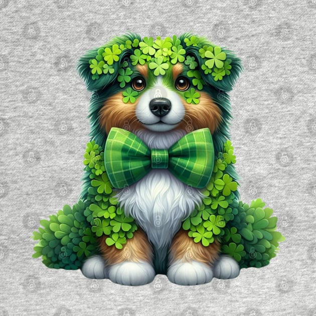 Clover Australian Shepherd Dog St Patricks Day by Chromatic Fusion Studio